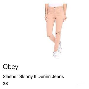 OBEY Slasher Skinny II Denim Jeans Size 28 Dusty Coral Women's Trendy Skinny Fit
